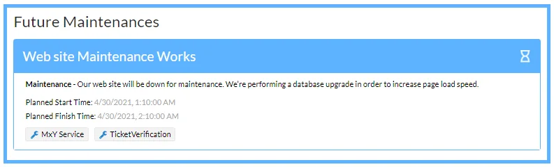Record of public scheduled maintenance on the public status page